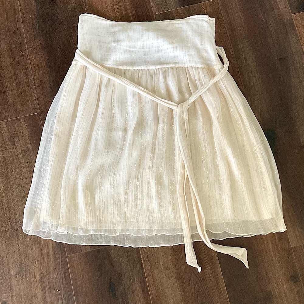 kenzie Drop Waist Silk Skirt Ivory, Gold Metallic Threads 6